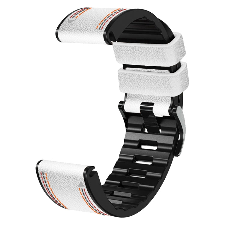 For Garmin Fenix 7X Tricolor Stitching Silicone Leather Watch Band(White) - Watch Bands by buy2fix | Online Shopping UK | buy2fix