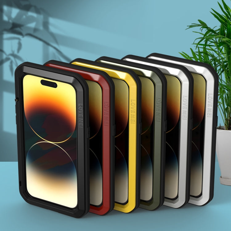 For iPhone 14 Pro LOVE MEI Metal Shockproof Life Waterproof Dustproof Phone Case(Yellow) - iPhone 14 Pro Cases by LOVE MEI | Online Shopping UK | buy2fix