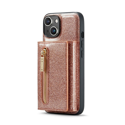 For iPhone 14 Plus DG.MING M3 Series Glitter Powder Card Bag Leather Case(Rose Gold) - iPhone 14 Plus Cases by DG.MING | Online Shopping UK | buy2fix