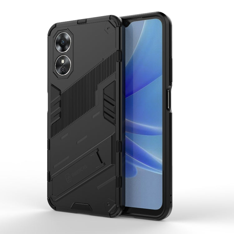 For OPPO A17 4G Global Punk Armor 2 in 1 PC + TPU Shockproof Phone Case with Holder(Black) - OPPO Cases by buy2fix | Online Shopping UK | buy2fix