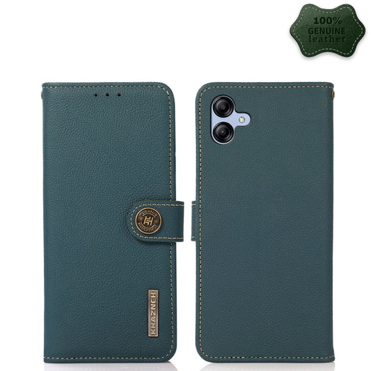 For Samsung Galaxy A04e KHAZNEH Custer Genuine Leather RFID Phone Case(Green) - Galaxy Phone Cases by buy2fix | Online Shopping UK | buy2fix