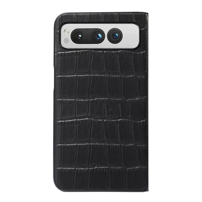 For Google Pixel Fold Crocodile Texture Genuine Leather Phone Case(Black) - Google Cases by buy2fix | Online Shopping UK | buy2fix