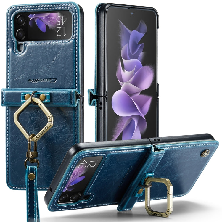 For Samsung Galaxy Z Flip3 5G CaseMe 003 Crazy Horse Texture Leather Phone Case with Lanyard(Blue) - Galaxy Phone Cases by CaseMe | Online Shopping UK | buy2fix