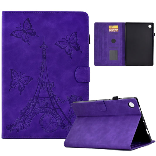 For Samsung Galaxy Tab A8 10.5 2021 X205 Tower Embossed Leather Smart Tablet Case(Purple) - Other Galaxy Tab PC by buy2fix | Online Shopping UK | buy2fix