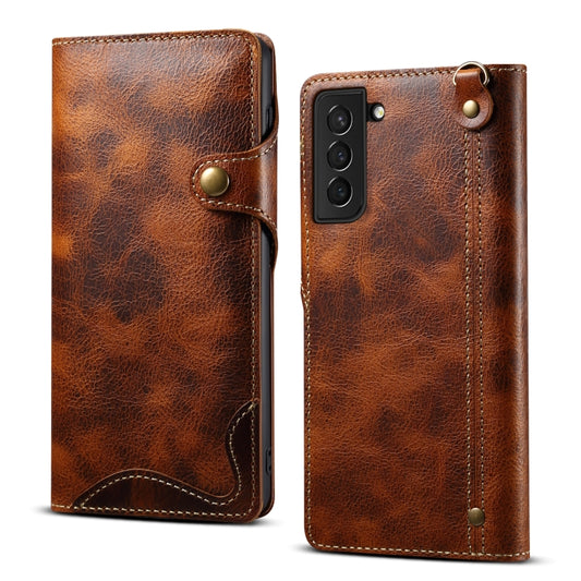 For Samsung Galaxy S23 5G Denior Oil Wax Cowhide Magnetic Button Leather Phone Case(Brown) - Galaxy S23 5G Cases by Denior | Online Shopping UK | buy2fix