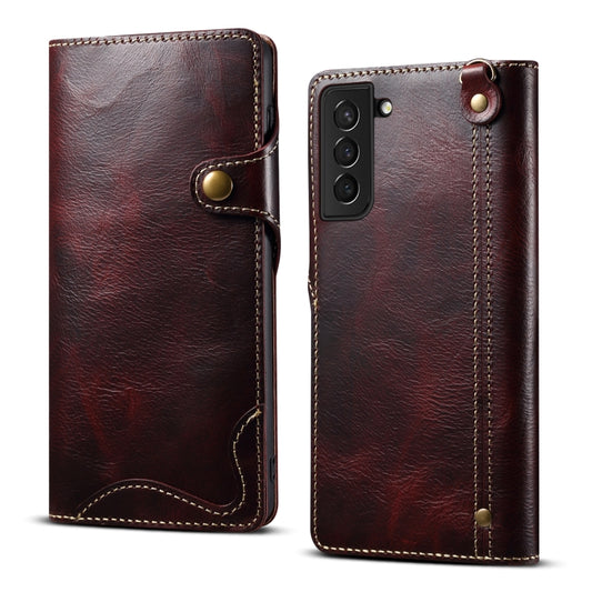 For Samsung Galaxy S23 5G Denior Oil Wax Cowhide Magnetic Button Leather Phone Case(Dark Red) - Galaxy S23 5G Cases by Denior | Online Shopping UK | buy2fix