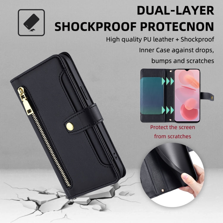 For Ulefone Note 12P Sheep Texture Cross-body Zipper Wallet Leather Phone Case(Black) - Ulefone Cases by buy2fix | Online Shopping UK | buy2fix