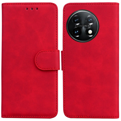 For OnePlus 11 Skin Feel Pure Color Flip Leather Phone Case(Red) - OnePlus Cases by buy2fix | Online Shopping UK | buy2fix