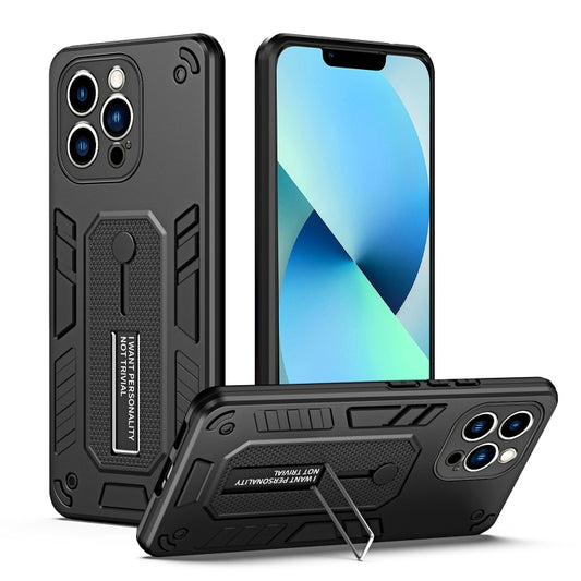 For iPhone 13 Pro Max Variety Brave Armor Finger Loop Holder Phone Case(Black) - iPhone 13 Pro Max Cases by buy2fix | Online Shopping UK | buy2fix