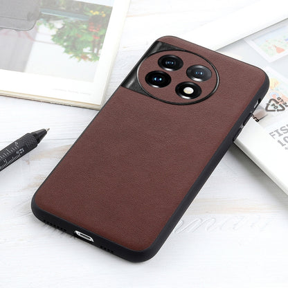 For OnePlus 11 5G Lambskin Texture Genuine Leather Phone Case(Brown) - OnePlus Cases by buy2fix | Online Shopping UK | buy2fix