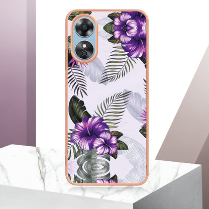 For OPPO A17 Electroplating IMD TPU Phone Case(Purple Flower) - OPPO Cases by buy2fix | Online Shopping UK | buy2fix