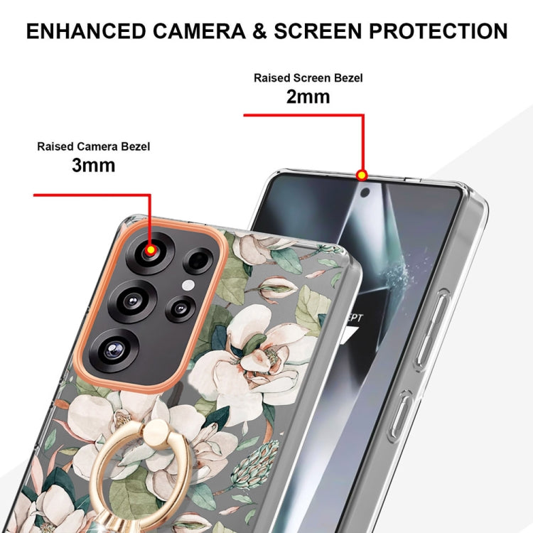 For Samsung Galaxy S25 Ultra 5G Flowers and Plants Series IMD TPU Phone Case with Ring Holder(Green Gardenia) - Galaxy S25 Ultra 5G Cases by buy2fix | Online Shopping UK | buy2fix