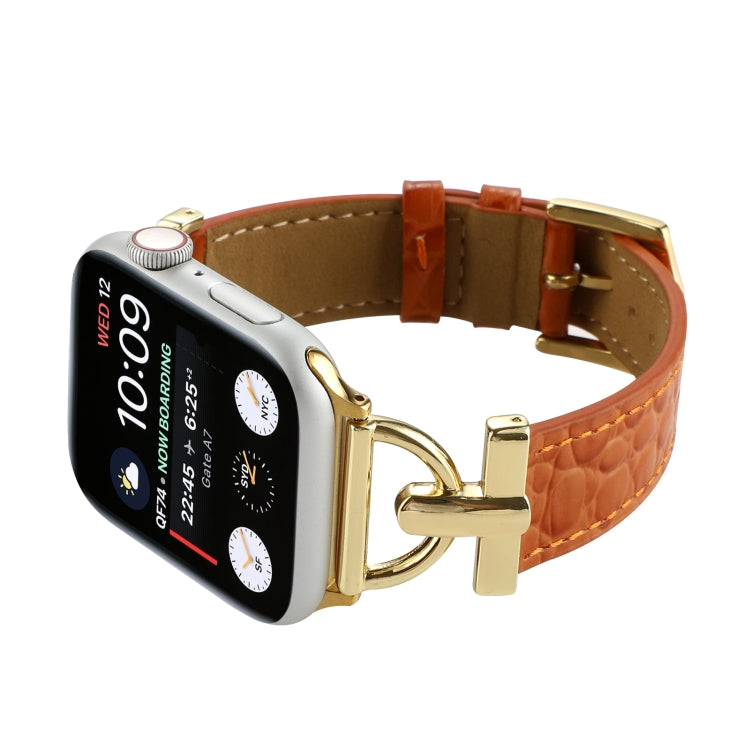 D-Buckle Cocodile Genuine Leather Watch Band For Apple Watch Ultra 49mm&Watch Ultra 2 49mm / Series 9&8&7 45mm / SE 3&SE 2&6&SE&5&4 44mm / 3&2&1 42mm(Brown) - Watch Bands by buy2fix | Online Shopping UK | buy2fix