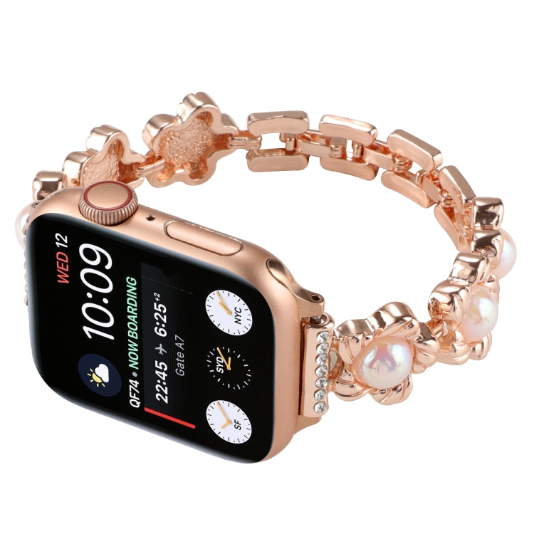 Flower Bracelet Metal Watch Band For Apple Watch Series 9&8&7 41mm / SE 3&SE 2&6&SE&5&4 40mm / 3&2&1 38mm(Rose Gold) - Watch Bands by buy2fix | Online Shopping UK | buy2fix