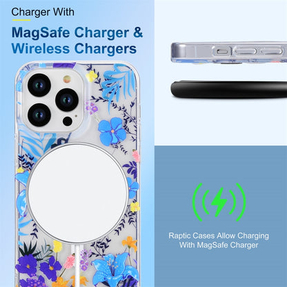 For iPhone 12 Pro Transparent Double Sided Magsafe Phone Case(Sky Blue Flower) - iPhone 12 / 12 Pro Cases by buy2fix | Online Shopping UK | buy2fix