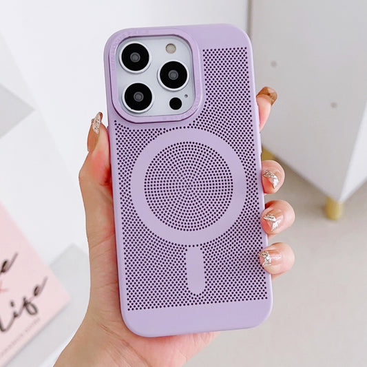 For iPhone 14 Plus Grid Cooling MagSafe Magnetic Phone Case(Lilac) - iPhone 14 Plus Cases by buy2fix | Online Shopping UK | buy2fix