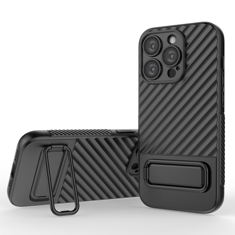 For iPhone 14 Pro Wavy Texture TPU Phone Case with Lens Film(Black) - iPhone 14 Pro Cases by buy2fix | Online Shopping UK | buy2fix