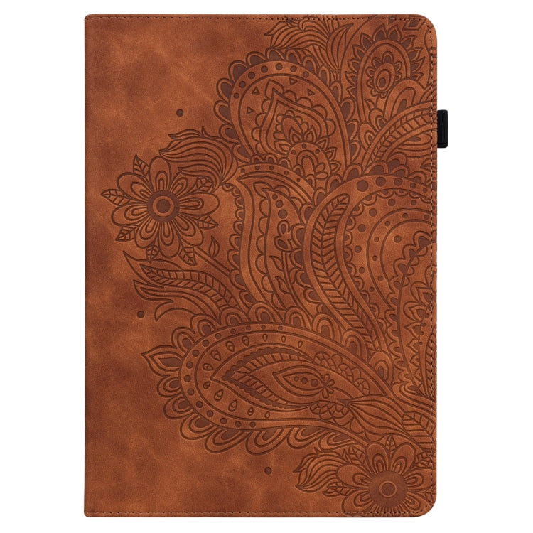 For Samsung Galaxy Tab S9 / S9 FE Peacock Embossed Pattern Leather Tablet Case(Brown) - Galaxy Tab S9 Cases by buy2fix | Online Shopping UK | buy2fix