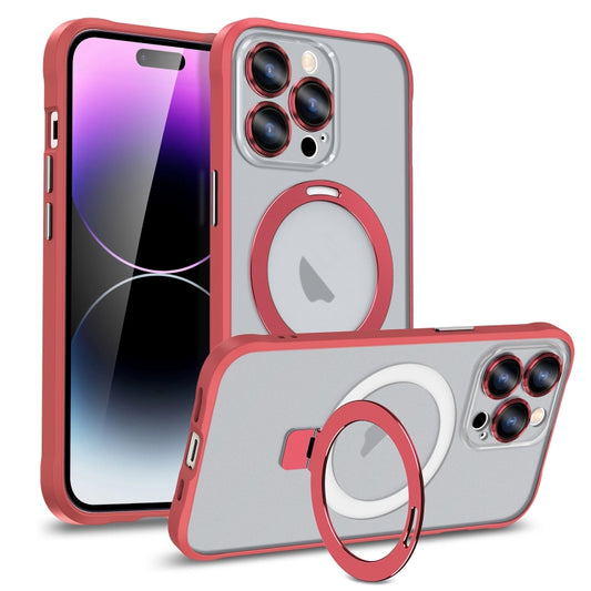 For iPhone 12 Metal Eyes Series MagSafe Magnetic Holder Phone Case(Red) - iPhone 12 / 12 Pro Cases by buy2fix | Online Shopping UK | buy2fix