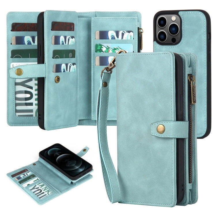 For iPhone 12 Pro Max Zipper Wallet Detachable MagSafe Leather Phone Case(Blue) - iPhone 12 Pro Max Cases by buy2fix | Online Shopping UK | buy2fix