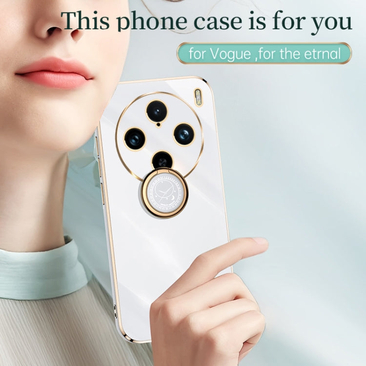 For vivo X100 Pro 5G XINLI Straight Edge 6D Electroplate TPU Phone Case with Ring Holder(White) - X100 Pro Cases by XINLI | Online Shopping UK | buy2fix