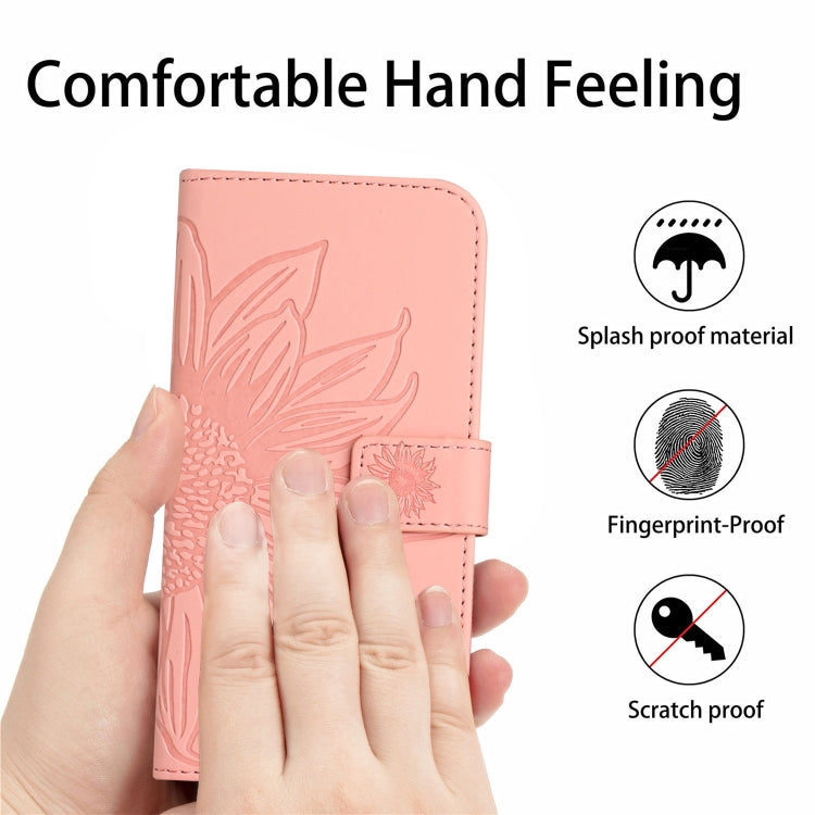 For Xiaomi Redmi 12 5G Skin Feel Sun Flower Embossed Flip Leather Phone Case with Lanyard(Pink) - Xiaomi Cases by buy2fix | Online Shopping UK | buy2fix