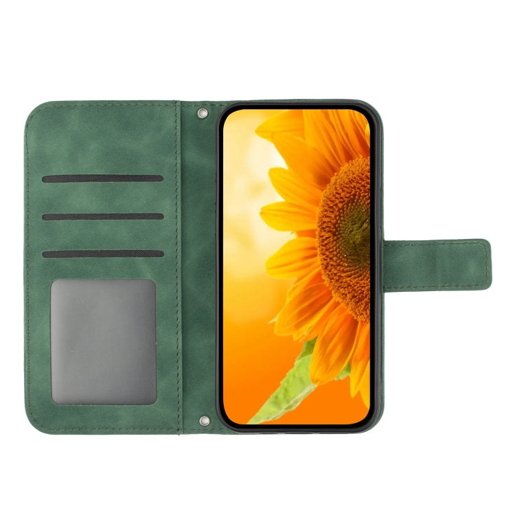 For Xiaomi 13T / 13T Pro Skin Feel Sun Flower Embossed Flip Leather Phone Case with Lanyard(Green) - Xiaomi Cases by buy2fix | Online Shopping UK | buy2fix