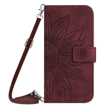 For Xiaomi Redmi 13C 4G Skin Feel Sun Flower Embossed Flip Leather Phone Case with Lanyard(Wine Red) - 13C Cases by buy2fix | Online Shopping UK | buy2fix