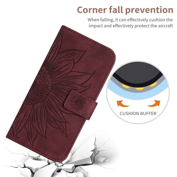 For Xiaomi Redmi 13C 4G Skin Feel Sun Flower Embossed Flip Leather Phone Case with Lanyard(Wine Red) - 13C Cases by buy2fix | Online Shopping UK | buy2fix