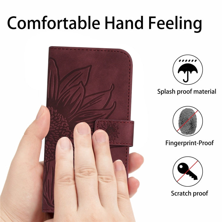 For Xiaomi 14 Pro Skin Feel Sun Flower Embossed Flip Leather Phone Case with Lanyard(Wine Red) - 14 Pro Cases by buy2fix | Online Shopping UK | buy2fix