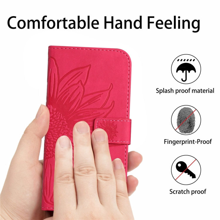 For Xiaomi Redmi 13C 5G Skin Feel Sun Flower Embossed Flip Leather Phone Case with Lanyard(Rose Red) - 13C Cases by buy2fix | Online Shopping UK | buy2fix