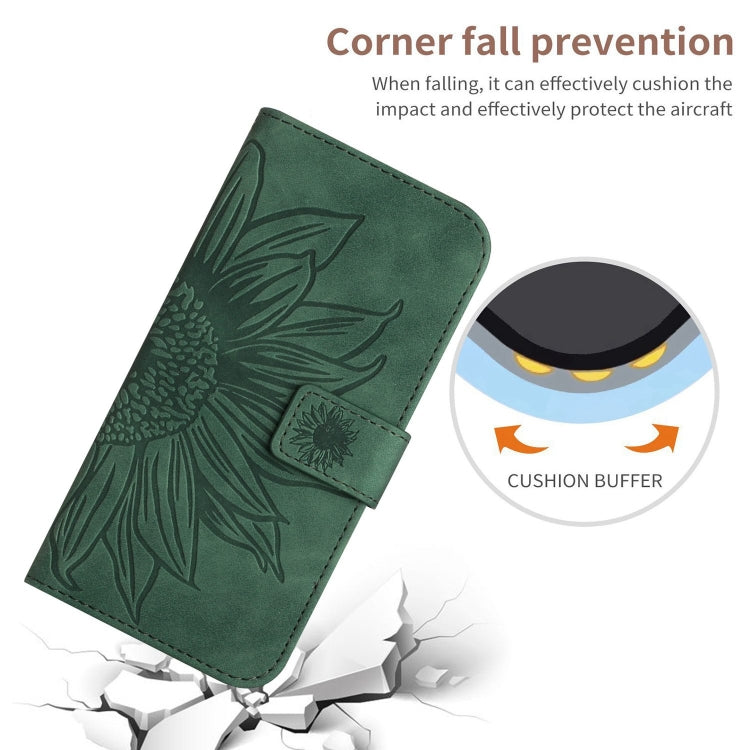 For Xiaomi Redmi 13C 5G Skin Feel Sun Flower Embossed Flip Leather Phone Case with Lanyard(Green) - 13C Cases by buy2fix | Online Shopping UK | buy2fix