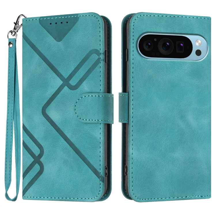 For Google Pixel 9 Pro Line Pattern Skin Feel Leather Phone Case(Light Blue) - Google Cases by buy2fix | Online Shopping UK | buy2fix