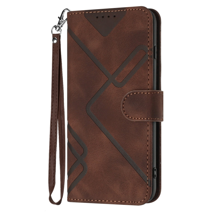 For OnePlus 11 Line Pattern Skin Feel Leather Phone Case(Coffee) - OnePlus Cases by buy2fix | Online Shopping UK | buy2fix