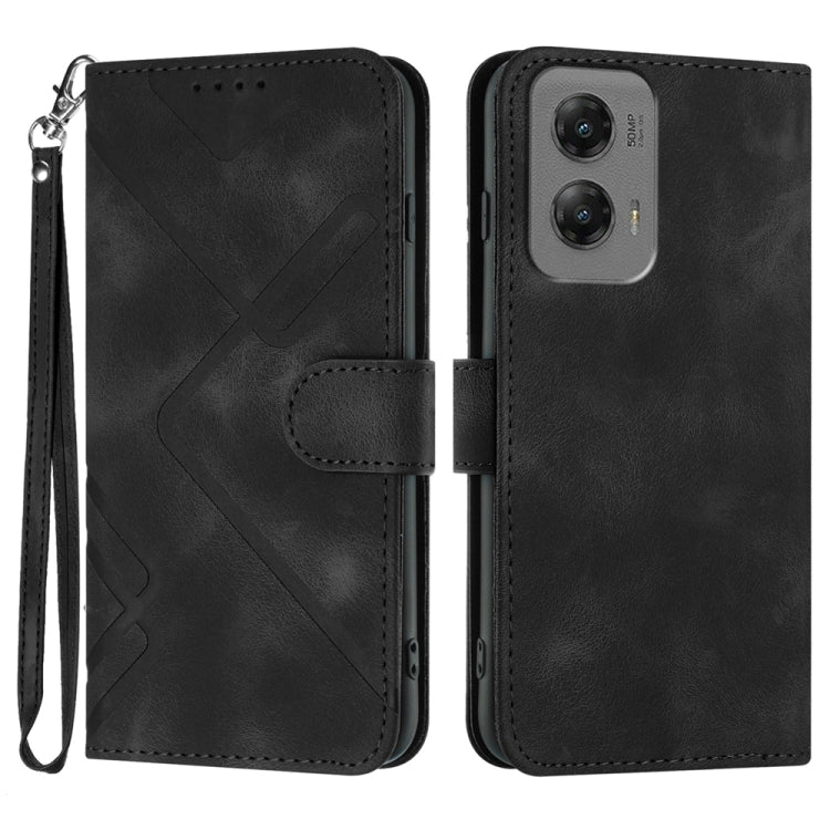 For Motorola Moto G Stylus 5G 2024 Line Pattern Skin Feel Leather Phone Case(Black) - Motorola Cases by buy2fix | Online Shopping UK | buy2fix