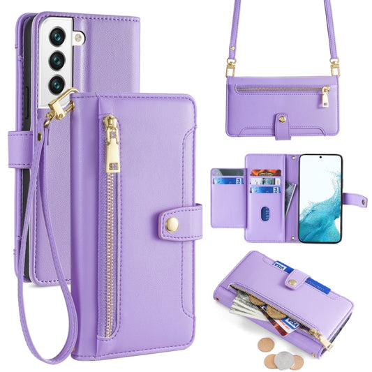 For Samsung Galaxy S22 5G Sheep Texture Cross-body Zipper Wallet Leather Phone Case(Purple) - Galaxy S22 5G Cases by buy2fix | Online Shopping UK | buy2fix