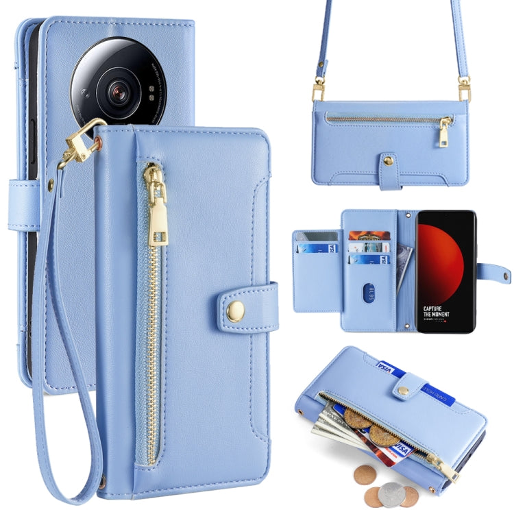 For Xiaomi 12S Ultra Sheep Texture Cross-body Zipper Wallet Leather Phone Case(Blue) -  by buy2fix | Online Shopping UK | buy2fix