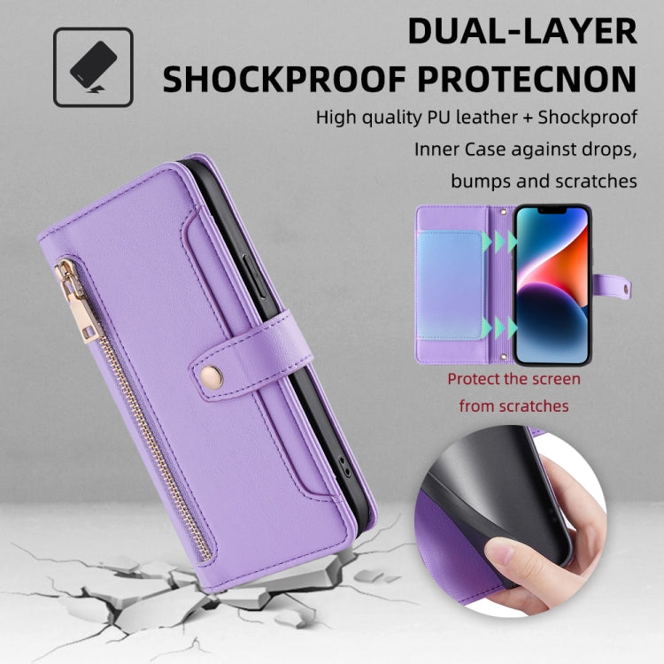 For Xiaomi 13 Sheep Texture Cross-body Zipper Wallet Leather Phone Case(Purple) - 13 Cases by buy2fix | Online Shopping UK | buy2fix