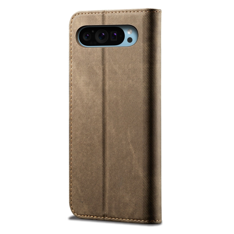 For Google Pixel 9 / 9 Pro Denim Texture Casual Style Horizontal Flip Leather Case(Khaki) - Google Cases by buy2fix | Online Shopping UK | buy2fix