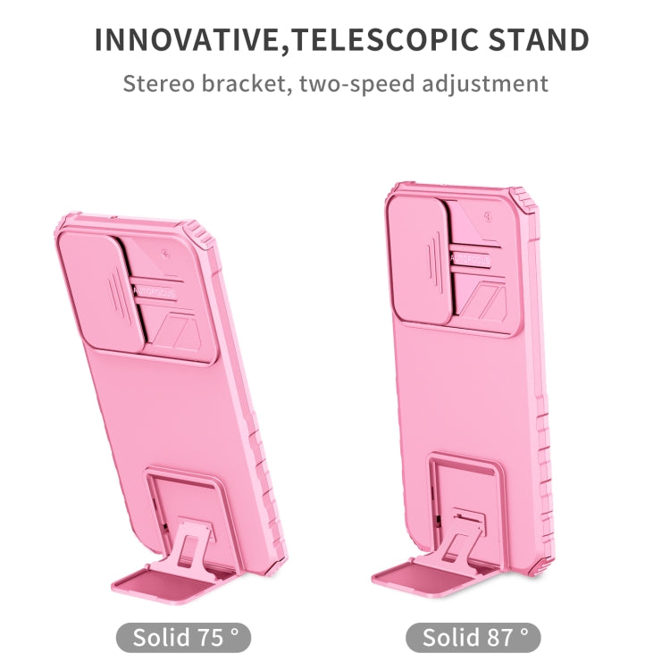 For Samsung Galaxy S22+ 5G Stereoscopic Holder Sliding Camshield Phone Case(Pink) - Galaxy S22+ 5G Cases by buy2fix | Online Shopping UK | buy2fix