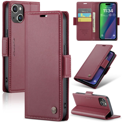 For iPhone 15 CaseMe 023 Butterfly Buckle Litchi Texture RFID Anti-theft Leather Phone Case(Wine Red) - iPhone 15 Cases by CaseMe | Online Shopping UK | buy2fix