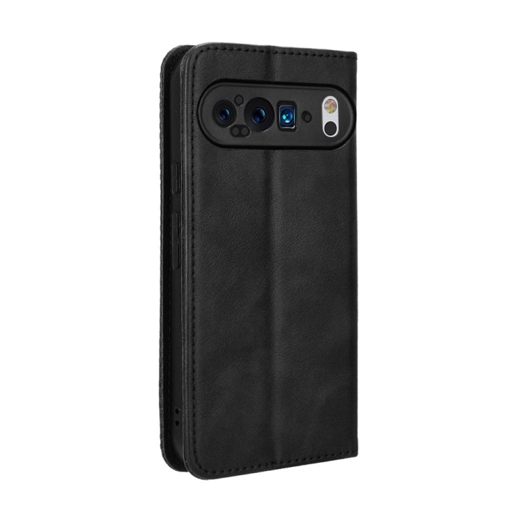 For Google Pixel 9 Pro Magnetic Buckle Retro Texture Leather Phone Case(Black) - Google Cases by buy2fix | Online Shopping UK | buy2fix