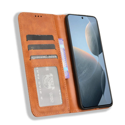 For Xiaomi Redmi K70 / K70 Pro Magnetic Buckle Retro Texture Leather Phone Case(Brown) - K70 Pro Cases by buy2fix | Online Shopping UK | buy2fix