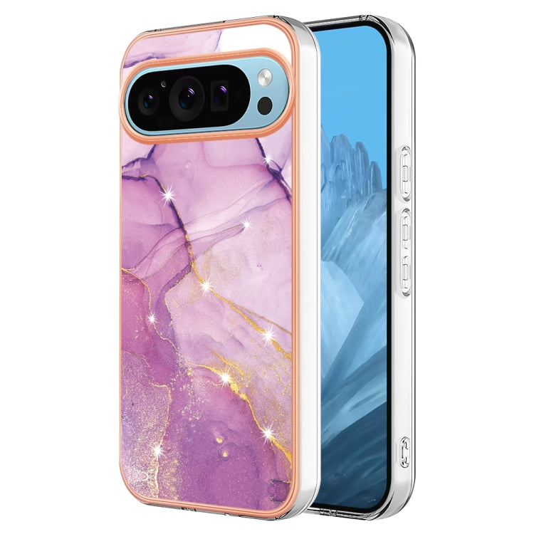 For Google Pixel 9 / 9 Pro Electroplating Marble Dual-side IMD Phone Case(Purple 001) - Google Cases by buy2fix | Online Shopping UK | buy2fix