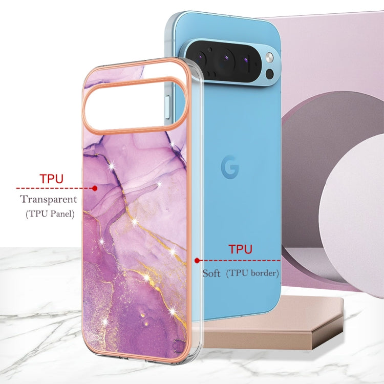 For Google Pixel 9 / 9 Pro Electroplating Marble Dual-side IMD Phone Case(Purple 001) - Google Cases by buy2fix | Online Shopping UK | buy2fix