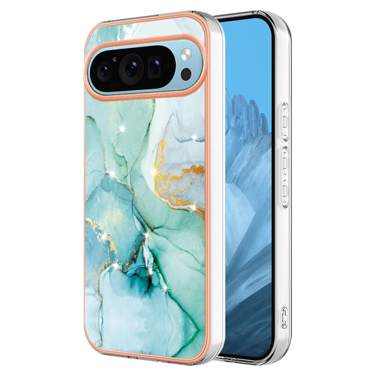 For Google Pixel 9 Pro XL Electroplating Marble Dual-side IMD Phone Case(Green 003) - Google Cases by buy2fix | Online Shopping UK | buy2fix