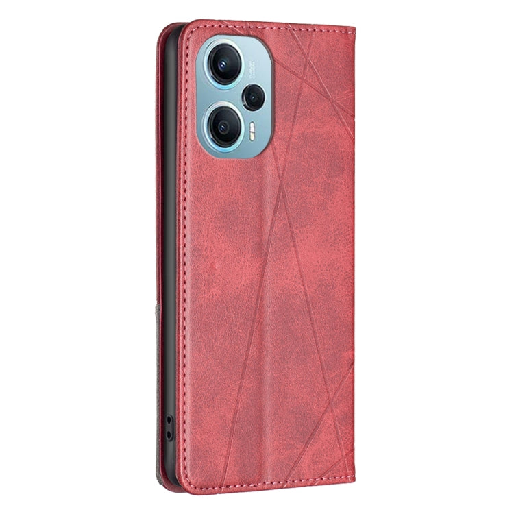 For Xiaomi Poco F5 5G / Redmi Note 12 Turbo Rhombus Texture Magnetic Leather Phone Case(Red) - Xiaomi Cases by buy2fix | Online Shopping UK | buy2fix