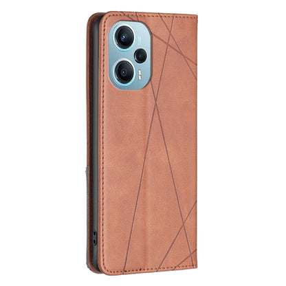 For Xiaomi Poco F5 5G / Redmi Note 12 Turbo Rhombus Texture Magnetic Leather Phone Case(Brown) - Xiaomi Cases by buy2fix | Online Shopping UK | buy2fix