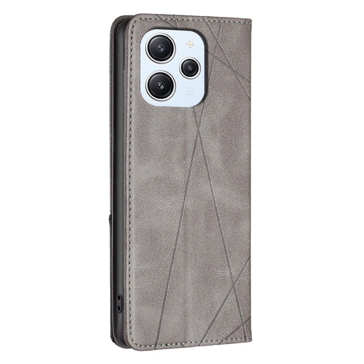 For Xiaomi Redmi 12 4G Rhombus Texture Magnetic Leather Phone Case(Grey) - Xiaomi Cases by buy2fix | Online Shopping UK | buy2fix