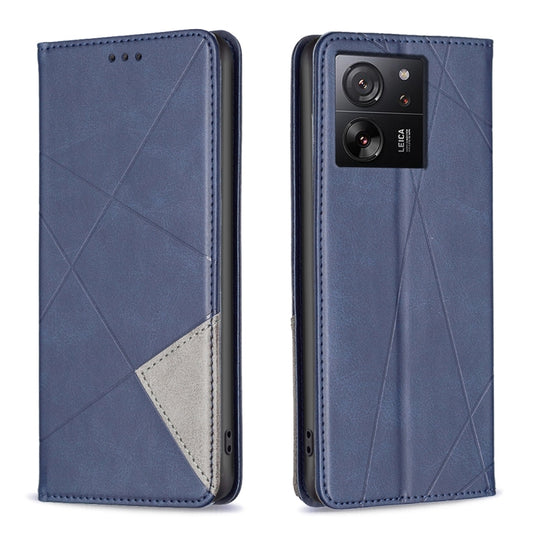 For Xiaomi 13T / 13T Pro / Redmi K60 Ultra Rhombus Texture Magnetic Leather Phone Case(Blue) - Redmi K60 Ultra Cases by buy2fix | Online Shopping UK | buy2fix